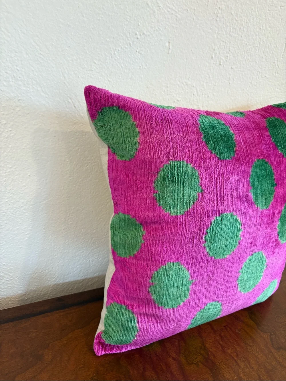 MD Home || Silk Velvet Pillow Cover Sham Dots Luxury‎ Turkish 16 x 16 Pink Green
